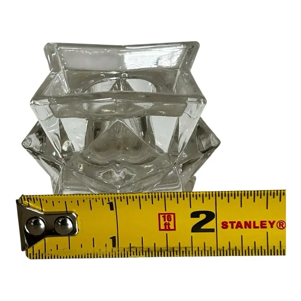 Set of 2 Vintage Avon 24% Lead Crystal Candlestick Holder Geometric Stackable